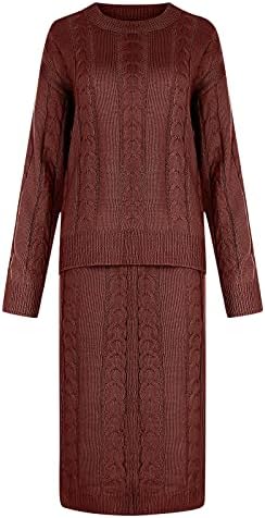 Termički dvodijelni pleteni osnovni setovi suknje za brunch za dame zimski jesenski džemper midi suknja setovi tinejdžerka 2023 7K