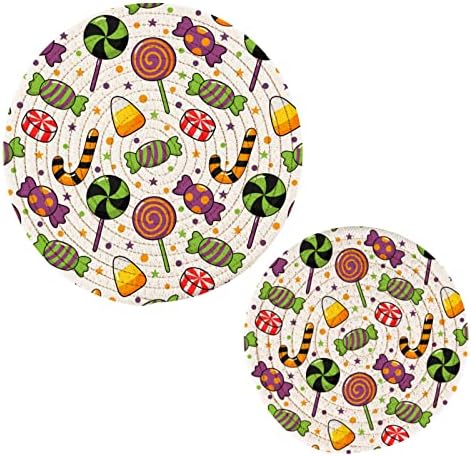Sretni bomboni Halloween Trivets za vruća jela držači lonaca Set od 2 komada vrućih jastučića za kuhinjske pamučne okrugle trivete