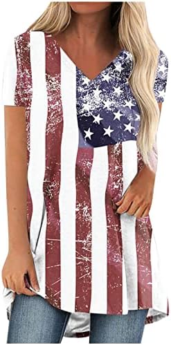Qcemeni 4. srpnja tunika vrhovi za žene ljetne povremene majice kratke rukave v vratne bluze Dan neovisnosti Patriotske majice