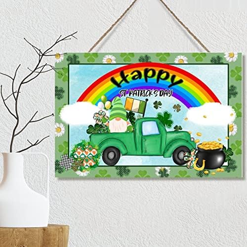 St.Patrickov zeleni kamion Gnome djeteline drvena zidna umjetnička ploča Lucky Pot zlatne dugine znakove Zidni dekor sreća irskog smiješnog