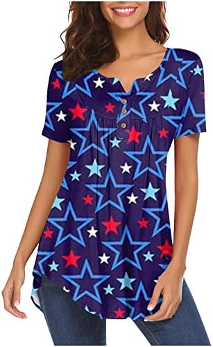 Adhowbew 4. srpnja Košulje žene kratke rukave v vrat američka zastava Patriotske zvijezde Stripes Bluus 2023