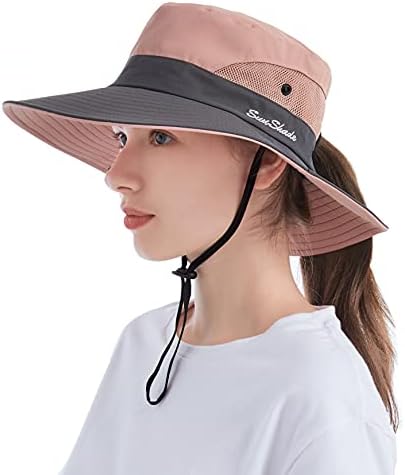 Ženski šeširi za sunčanje širokog oboda, sklopivi šešir za plažu s UV zaštitom, mrežasti šešir za ribolov s konjskim repom