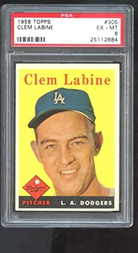 1958. Topps 305 Clem Labine PSA 6 Ocjenjiva bejzbol kartica MLB Los Angeles Dodgers - Slabebane bejzbolske karte