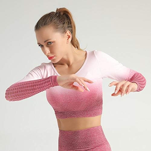 SyxMSM Yoga Odjeća gradijent bešavna šuplja joga odijelo sportsko fitnes odijelo dugi rukavi žene joge hlače