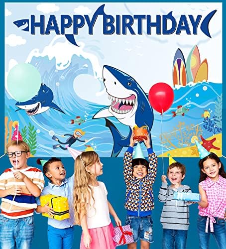 Pozadina za rođendan morskog psa u morskoj zoni morskog psa pozadina za fotografiranje za dječake i djecu ljetni plavi ocean tema za
