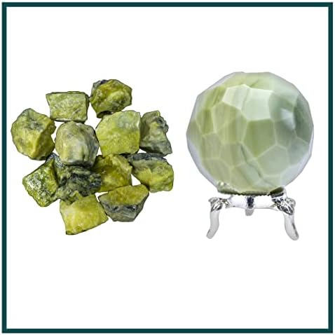 ZAICUS 1 lb Serpentine sirovi kamen sa serpentinskim dijamantima izrezanom kristalnom sferom za čakre uravnoteženje aure čišćenje reiki