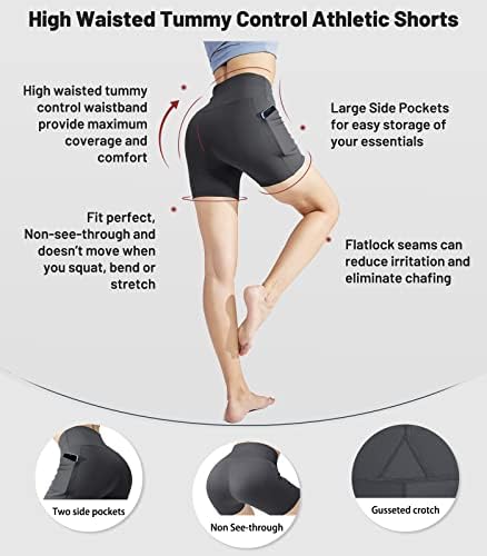 MIER Ženske visoke joge kompresije hlača Trbušnica Kontrola trbušnjaka Stretch Stretch Biker Shorts Atletske gamaše sa bočnim džepovima