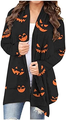 Ženski Halloween Cat Bumpkin Cardigan Dugi rukavi Otvoreni prednji pleteni kaput Plus Plus Veličina pletenica Top Cardigan