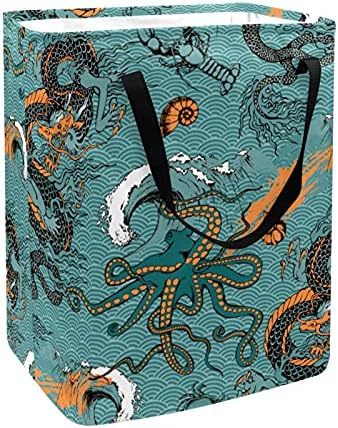 Košara za rublje hobotnica i morska putovanja Velika torba za organizatore od tkanine, sklopiva košara za rublje s ručkama