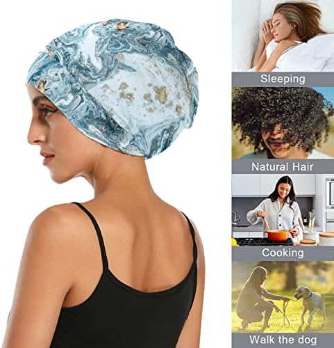 Women Beanie šešir lubanja Radna kapica, luksuzno bijelo plavi mramorni elastični modni modni odjeća za spavanje motora za kosu za