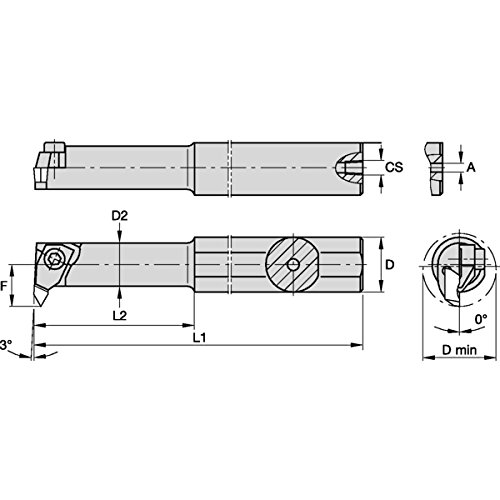 Widia A12Mnntor1 serija gornjih navoja A-NNT-1 umućenja i navoja za dosadnu traku, čelik, 12 mm promjera sjenila, desna ruka, duljina