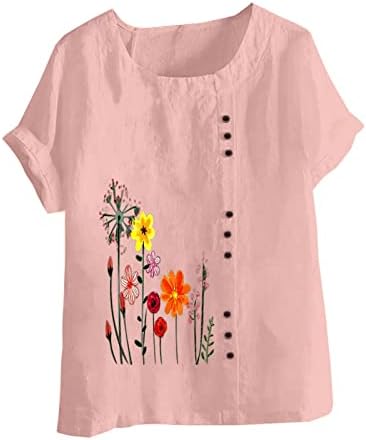 Ženske dnevne majice majice s kratkim rukavima bluza čamac Linen Linen Rose Daisy Cvjetna grafička grafička matična majica 9J