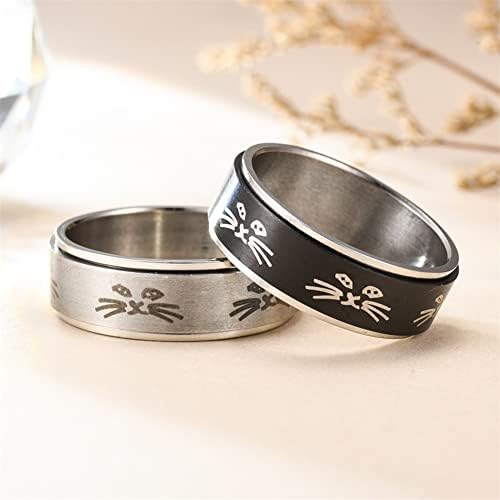 8 mm modni prsten od nehrđajućeg čelika za muškarce i žene srebrni vjenčani prstenovi s ugraviranim mačjim licem
