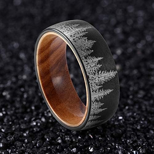 Prstenovi za muškarce 8 mm crni obloženi zaručnički prsten s udobnom drvenom oblogom