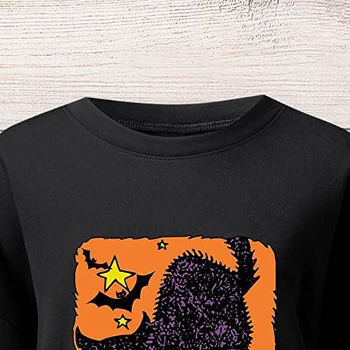 Majica za Noć vještica za žene, majice s mačkom i bundevom, ležerni pulover s okruglim vratom s dugim rukavima, jesenska modna bluza