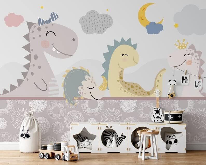 Cocodeco Happy Baby Dinosaurs tapeta za životinje za dječju sobu vrtić zidni zidni zidni papir Papir 67 H x 102 w