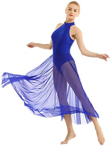 ACSUSS liric Women Adult Sequins Dance Dress Balet Leotard Flowy Split Skirt Dancewear