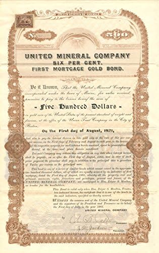 United Mineral Co. - Obveznica od 500 dolara