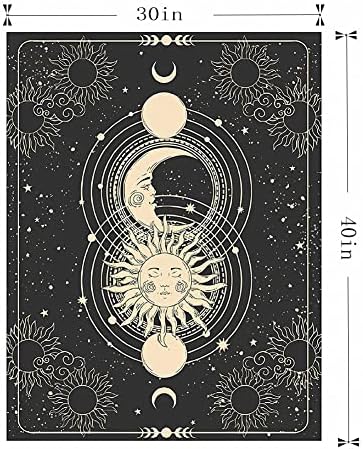 HQCUPB Sunce i Mjesec Tapiserija Crno -bijele deke tapiserije s psihodeličnim dizajnom sunca i zvijezda Popularni mistični zid visi