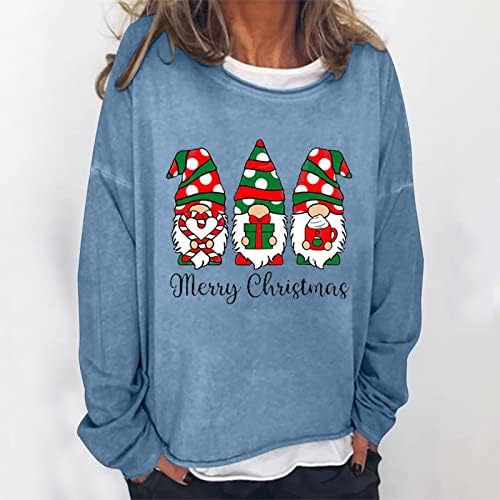 Žene casual božićni print Okrugli vrat dukserica dugih rukava labava gornja žena dugačak pulover pulover