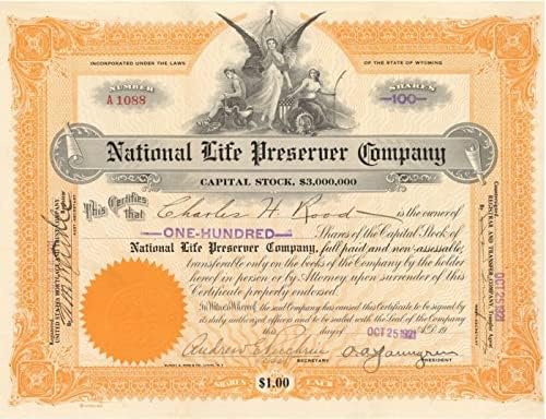 National Life Preserver Co. - Potvrda o skladištu