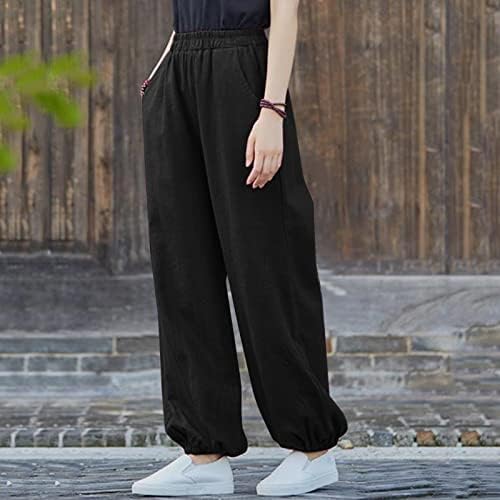 Sutwoen Womens casual hlače 2023. Ljetna elastična pamučna lanena hlača s pametnim hlačama labava palazzo hlača plaža trendovske hlače