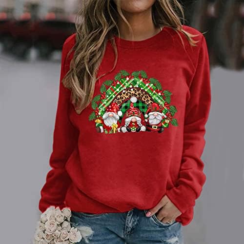 Labave žene kauzalne dukseve dugih rukava pulover xmas Crewneck Twichirt Graphic Twicirt božićni vrhovi