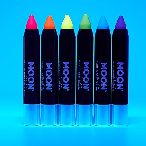 Mjesec Glow - Blacklight Neonska boja za lice Stick/Body Crayon šminka za lice i tijelo - intenzivni set od 6 boja - svijetlo svijetli