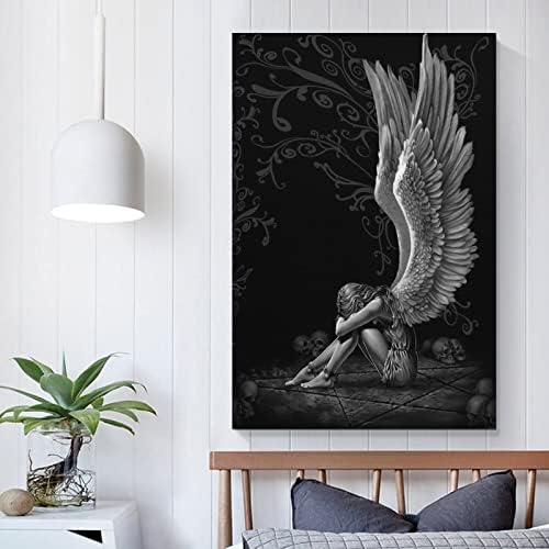 Hdydjs crno-bijela anđeoska krila art apstraktna gotika pala anđeoska platna slikanje plakate i otisci zidne umjetničke slike za spavaću