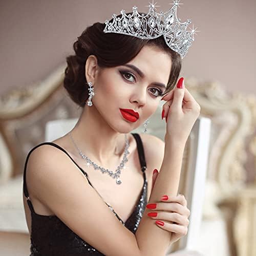 _ / 3-dijelni set barokna kraljica Kruna naušnice tijara ogrlica kristalna traka za glavu tijare i krune za žene vjenčani nakit Noć