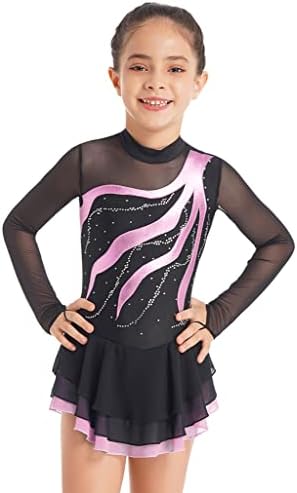 Xunzoo Kids Girls figura ledena plesna kostim roller klizač leotard rhinestone lirski balet plesna haljina plesna odjeća