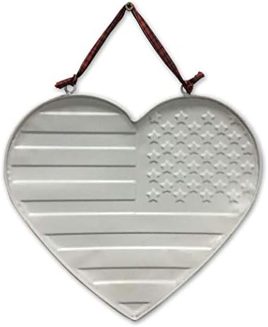 10 x9.5 Rustikalni metalni znak za zastavu Srčani znak, uznemirena američka zastava Ljubavni srčani oblik zid viseće umjetnosti s kariranim