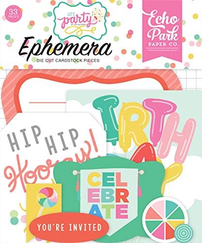 Echo Park Paper Company Let’s Party Ephemera, Teal, Pink, Green, Yellow