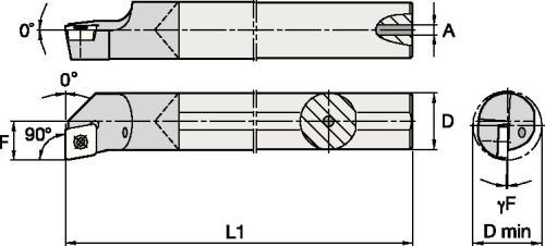 Widia E08KSCFPR06A E-SCFP S-stil stezanja dosadne trake za pozitivne umetke, kut od 90 °, karbid, 8 mm promjer sjedla, desno, duljina