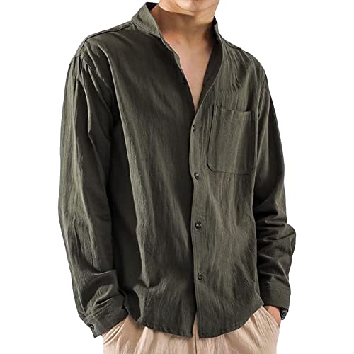 MAIYIFU-GJ muški laneni gumb Down Down haljine košulje dugi rukavi casual hipi pamučna plaža majice majice solidne boje ljetne joga