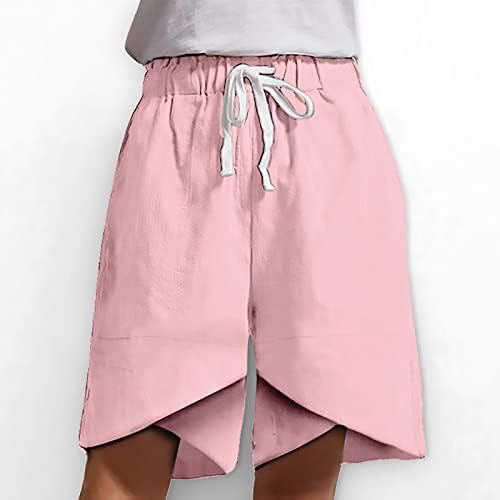 Firero Linen Bermuda kratke hlače za žene izvlačenje labave elastične elastične struke obični boho ispis udobne kratke hlače s džepovima