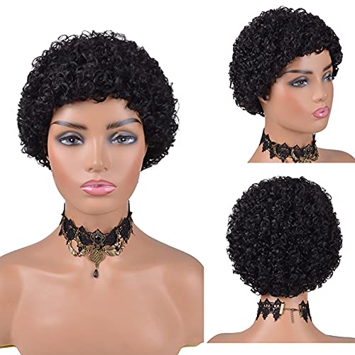 Kratke afro kovrčave kovrčave perike za crne žene perika od ljudske kose perika s šišanjem piksela prirodna crna boja brazilska