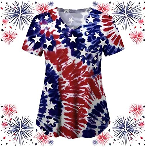 4. srpnja košulje za žene sa zastavom SAD-a ljetna košulja kratkih rukava s izrezom u obliku slova U I 2 džepa Bluza Top Svečana ležerna