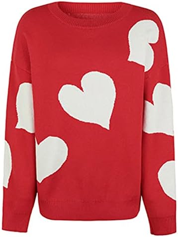 Ženski džemperi sa slatkim printom srca ležerni mekani lagani pleteni džemper pulover s okruglim vratom s dugim rukavima tunika džemper