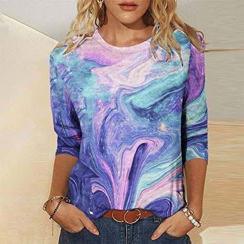 Charella casual majice za dame jesenski ljeto dugačka 3/4 čamac s rukavima vrat mramori grafičke bluze majica tinejdžerka 2023 4o