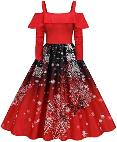 Božićne haljine za žene, klasična čajna haljina s dugim rukavima i dekolteom u obliku slova A, koktel haljine s ljuljačkim remenom