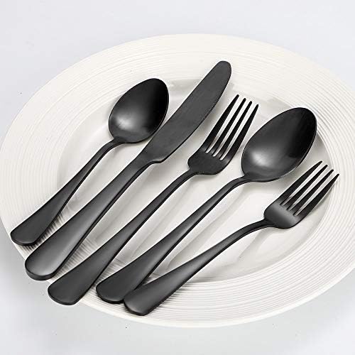 Set srebrnog posuđa u mat crnoj boji, set pribora za jelo od nehrđajućeg čelika za 40 komada, set pribora za jelo uključuje nož vilica