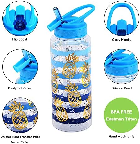 Slatka boca s vodom sa slamkom za djevojčice, BPA besplatno Tritan & Prosik Proof & Carry Hands & Pretty Design, 32oz/950ml