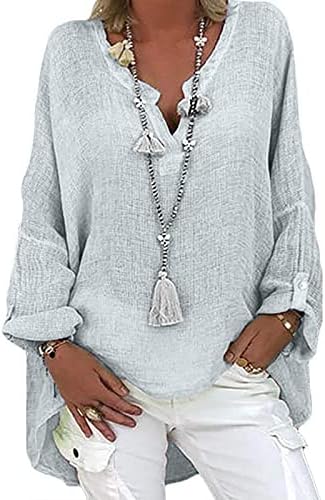 Žena s V-izrezom Dugi rukavi Košulja Čvrsta boja Udobna slobodna modna bluza labava modna bluza casual pulover vrhovi