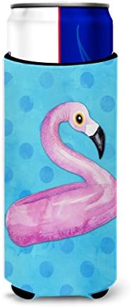 Caroline's Treasures BB8256muk Flamingo Floaty Blue Polkadot Ultra Hugger za tanke limenke, može hladiti rukav zagrljaj zagrljaja za