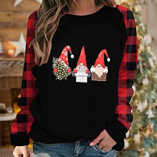 CJHDym majica za žene modu 2022 Božićni karirani tiskani pulover dugi rukavi košulje tunike majice majice majice