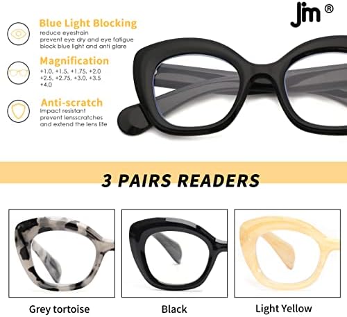 JM 3 Pack Cateye naočale za čitanje, plavo svjetlo blokirajući čitač računala za žene muškarce
