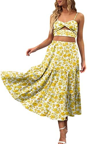 Ljetne suknje za žene 2023 Elastična visoki struk A-Line Flowy Maxi suknja Cvjetna print Cvjetna suknja s džepovima s džepovima, plus