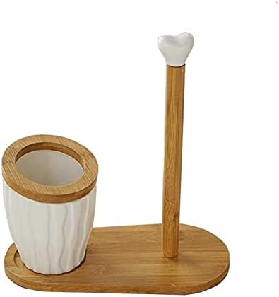 Rahyma Weiping - Držači toaletnog papira bambusova drvena papirnata ručnika držač koji stoji s keramičkom šalicom kuhinjski papir vješalica