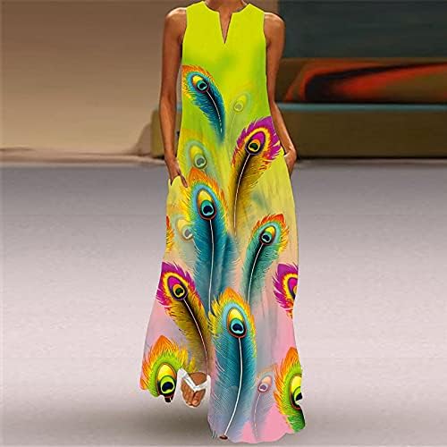 Ženske zabavne haljine 2023 Vintage duga cvjetna Maksi haljina ljetna ležerna lepršava cvjetna haljina Haljina Bez rukava